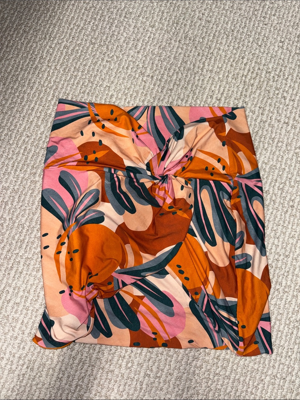 Stone Fox Twist-Front Abstract Print Swim Skirt in Orange & Pink